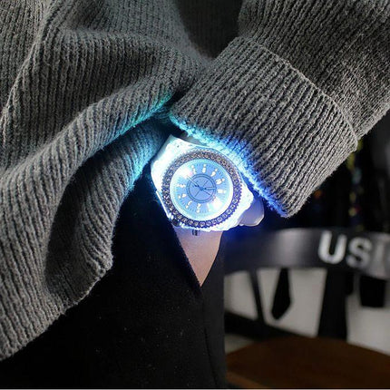 LED Lights Electronic Women Watches, Casual Glowing Quartz Wristwatch, Luminous LED Lighting Dial Iced Watch Stylish Unique Watch