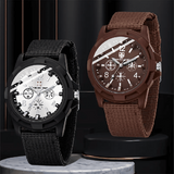 2-Piece Unisex Casual Quartz Watch Set with Durable Canvas Straps