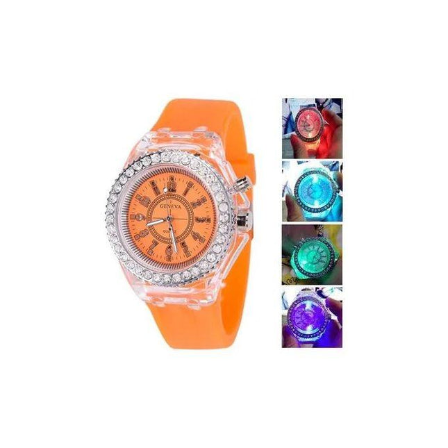 Luminous LED Light Rhinestones Wrist Watch, Luminous Coloful Light Watch LED Crystal Bling Couple Teen Girls Party Silicone
