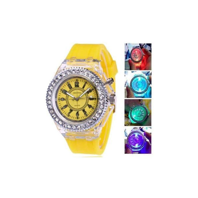 Luminous LED Light Rhinestones Wrist Watch, Luminous Coloful Light Watch LED Crystal Bling Couple Teen Girls Party Silicone