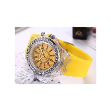 Luminous LED Light Rhinestones Wrist Watch, Luminous Coloful Light Watch LED Crystal Bling Couple Teen Girls Party Silicone
