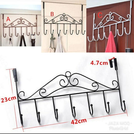 Over the Door Hanger with 7 Hooks, Decorative Metal Door Hooks Hanger Holder for Home Office Kitchen Use, Hook Organizer Rack