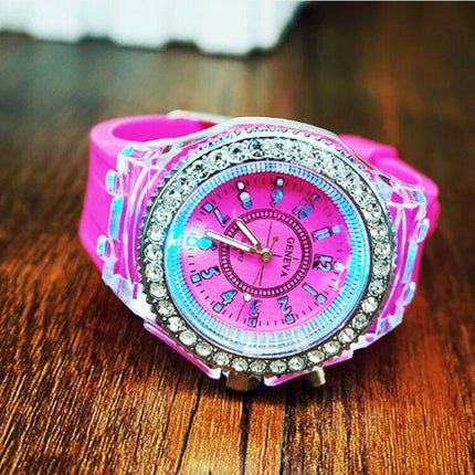 LED Lights Electronic Women Watches, Casual Glowing Quartz Wristwatch, Luminous LED Lighting Dial Iced Watch Stylish Unique Watch