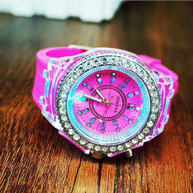 LED Lights Electronic Women Watches, Casual Glowing Quartz Wristwatch, Luminous LED Lighting Dial Iced Watch Stylish Unique Watch