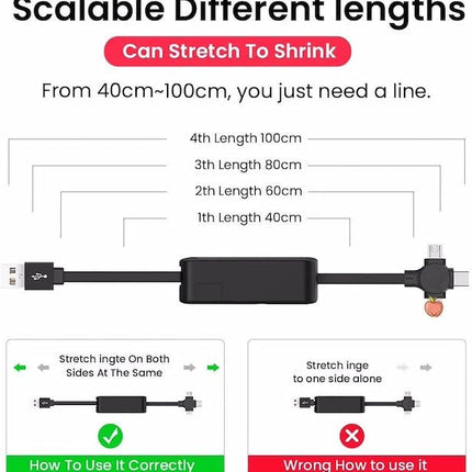 3 in 1 Portable Retractable Charger, Cable Powerbank Charge, Retractable Charge Cable Charger, Data Cable Phone Stand