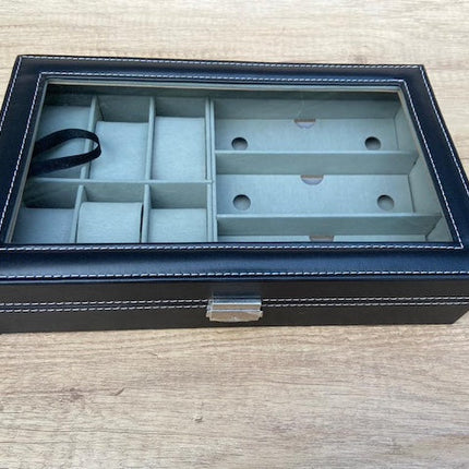 Portable Watch + Glasses Organizer, Multi Slot Leather Watch/Goggles Box Organizer Case, Display Organizer Box