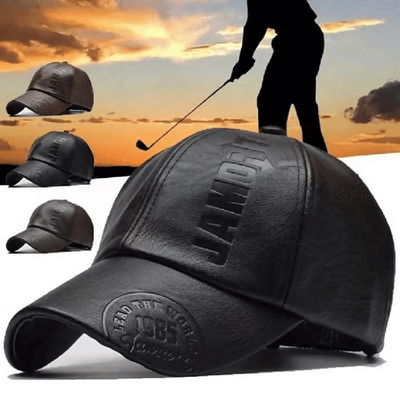 Fashionable PU Leather Men's Baseball Cap - Adjustable, Embossed Letters, Outdoor Wear