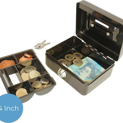 Small Cash Box Black Metal Storage Piggy Bank Safety Deposit for Money