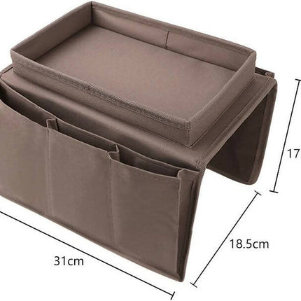 Sofa Armrest Organiser with Cup Holder Tray, 6 Pockets, TV Remote Control Organizer, Sofa Couch Armchair Caddy Organiser, Tidy Pocket Hanging Storage Bag Holder for Cellphone, Magazine, Drinks, Snacks