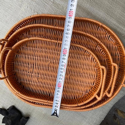 Rattan Oval Basket Decor, Multi-Functional Rattan Serving Tray Wicker Woven Bread Basket - Set of 3