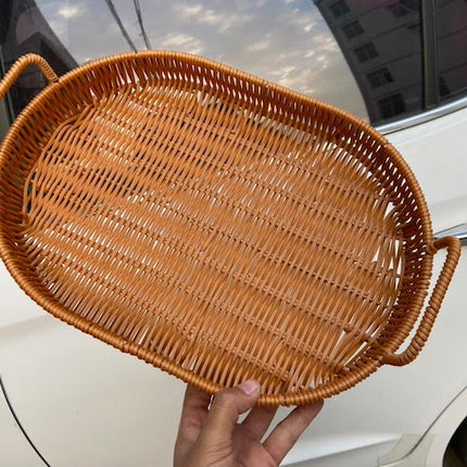 Rattan Oval Basket Decor, Multi-Functional Rattan Serving Tray Wicker Woven Bread Basket - Set of 3