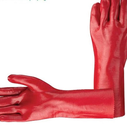 Red PVC Coated With Polyester Lining Industrial Chemical Resistant Safety Work Gloves