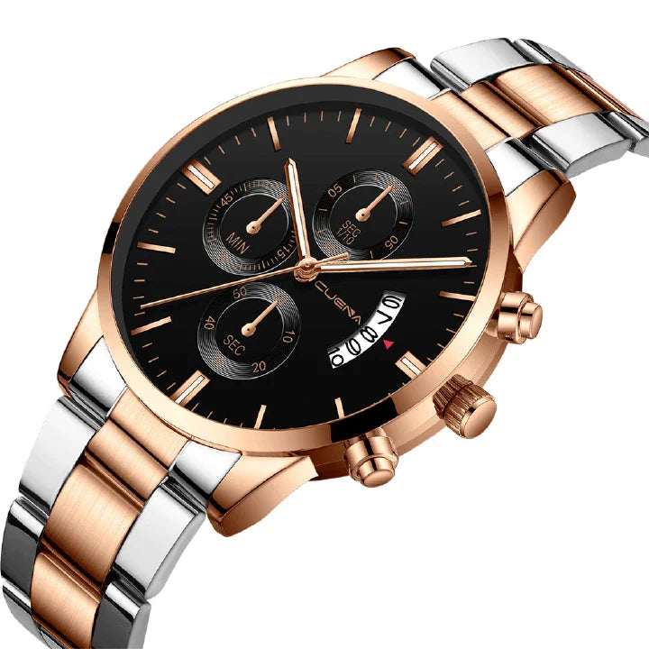Men's Luxury Quartz Waterproof Watch with Stainless Steel Date Band