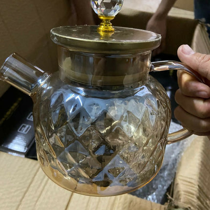 Champagne Color Diamond Texture Surface Glass Kettle Heat-resistant Thicken Glass Household Juice Flower Teapot Nordic