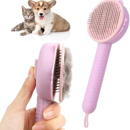 Self Cleaning Pet Comb, Cat and Dog Brush for Grooming, Massage Cat and Dog Comb with Handle for Short Long Hair, Pet Brush Tool for Remove Loose Undercoat