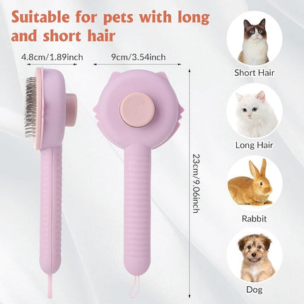 Self Cleaning Pet Comb, Cat and Dog Brush for Grooming, Massage Cat and Dog Comb with Handle for Short Long Hair, Pet Brush Tool for Remove Loose Undercoat