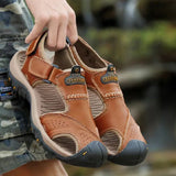 SXCHEN Men's Luxury Leather Beach Sandals, Durable Outdoor Walking Footwear