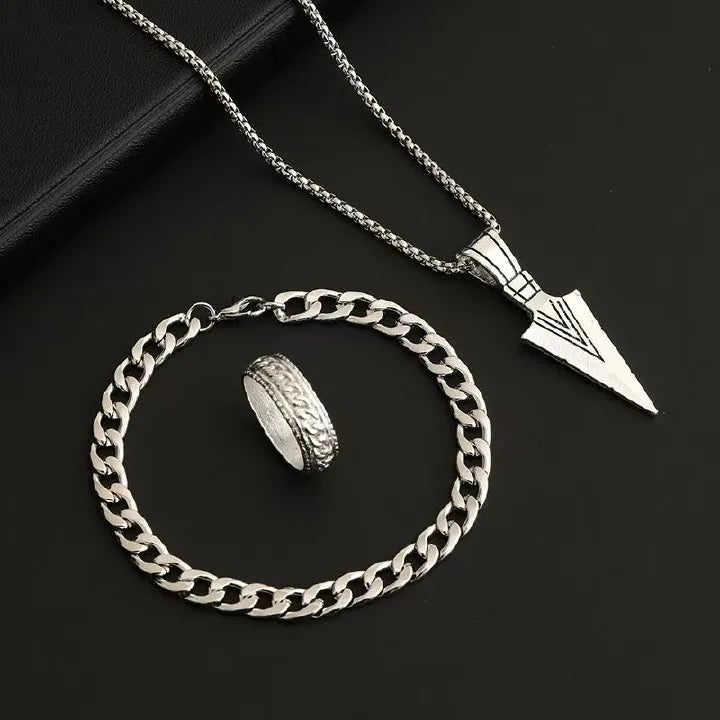 4-Piece Men's Quartz Watch Gift Set with Steel Accessories