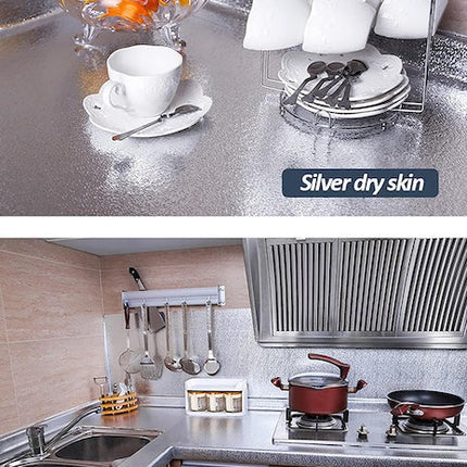 Aluminium Foil Kitchen Table Top Liner, Waterproof Oil-Proof Home Kitchen Aluminium Foil with Self-Adhesive Sticker