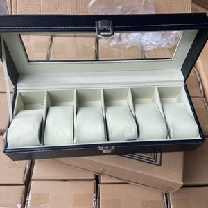 6 Slot Watch Box, Fashion Watch Box Organizer, Leather Watch Case Holder, Jewelry Organizer Storage with See-Through Cover