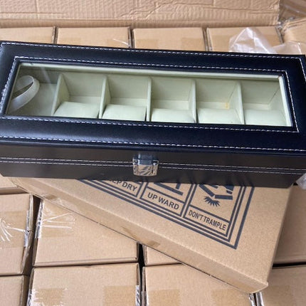 6 Slot Watch Box, Fashion Watch Box Organizer, Leather Watch Case Holder, Jewelry Organizer Storage with See-Through Cover