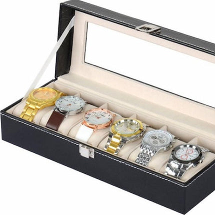 6 Slot Watch Box, Fashion Watch Box Organizer, Leather Watch Case Holder, Jewelry Organizer Storage with See-Through Cover