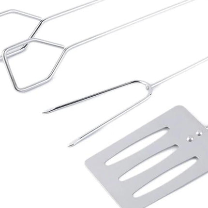 3 Pcs Stainless Steel Fork Tongs Skewer Sets BBQ Roasting Grilling
