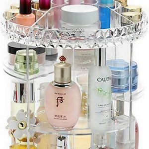 Acrylic Rotating Makeup Organizer, Clear Makeup Organizer 360-Degree Rotating, Adjustable Cosmetic Storage Display Case(28cm * 28cm * 35cm)