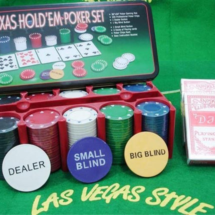 Texas Hold'em Poker Set, 200Pcs Casino Chips, 2 Decks Cards, Playing Cards and Tin Box, Texas Hold'em Poker Game Set with Gaming Mat