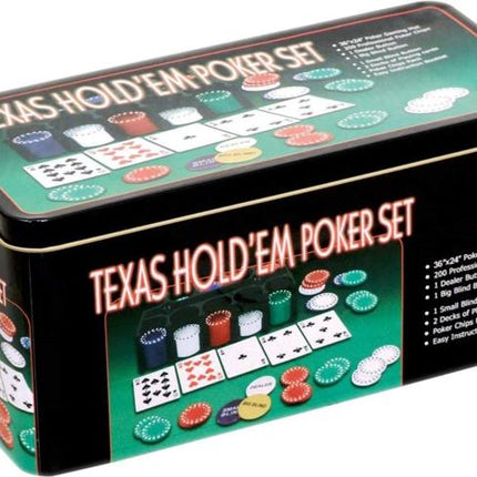 Texas Hold'em Poker Set, 200Pcs Casino Chips, 2 Decks Cards, Playing Cards and Tin Box, Texas Hold'em Poker Game Set with Gaming Mat