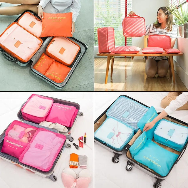Travel Suitcase Organizer with Foldable Cosmetic Organizer, Travel Luggage Organizer Packing Cubes, Waterproof Storage Bags - Set of 8Pcs