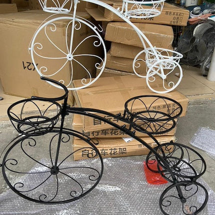 Tricycle Flower/Plant Stand, Plant Stand Plant Pot Stand, Tricycle Plant Stand Flower Pot Cart Holder with 3 Decorative Wheels