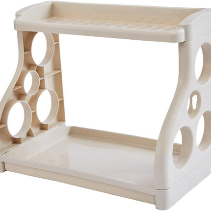 Two Layer Spice Rack with Knife Slots and Side Hollow Pockets, Seasoning Can Storage Rack, Countertop Standing Rack