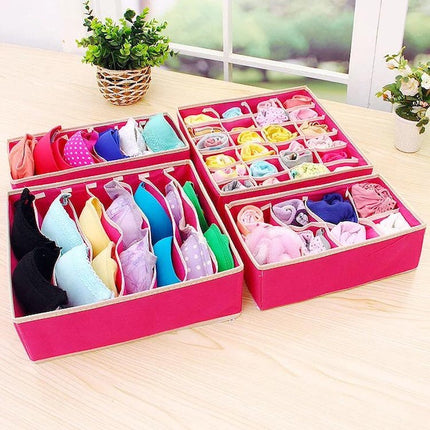 4 in 1 Under Garments Organizer, Fabric Foldable Set of 4 Drawer Storage Organiser Dividers for Tie, Bra, Underwear, Socks