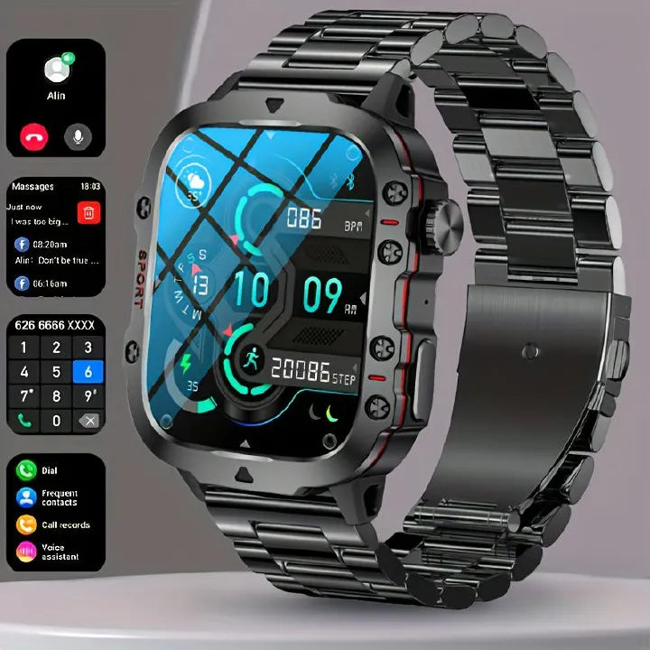 New Rugged Smart Watch Men Wireless Call Waterproof Sport Fitness AI Voice Outdoor 100+ Sports Modes Outdoor Smartwatch