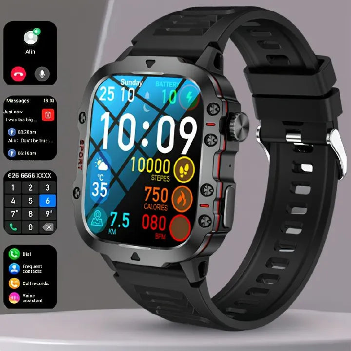 New Rugged Smart Watch Men Wireless Call Waterproof Sport Fitness AI Voice Outdoor 100+ Sports Modes Outdoor Smartwatch