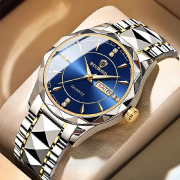 BINBOND Luxury Waterproof Men's Quartz Watch - Stainless Steel, Double Calendar