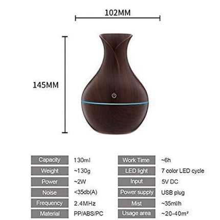 Wooden Ultrasonic Humidifier/Diffuser, Cool Mist Humidifiers, Aroma Air Humidifier with 7 LED Light Colorful Change