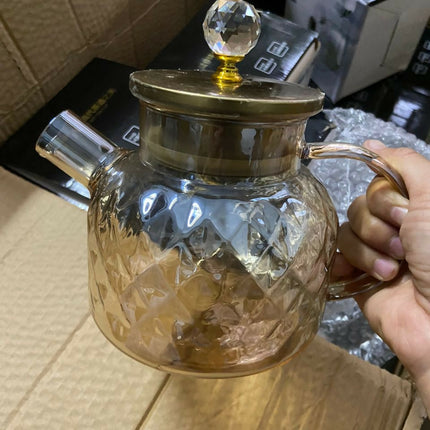 Champagne Color Diamond Texture Surface Glass Kettle Heat-resistant Thicken Glass Household Juice Flower Teapot Nordic