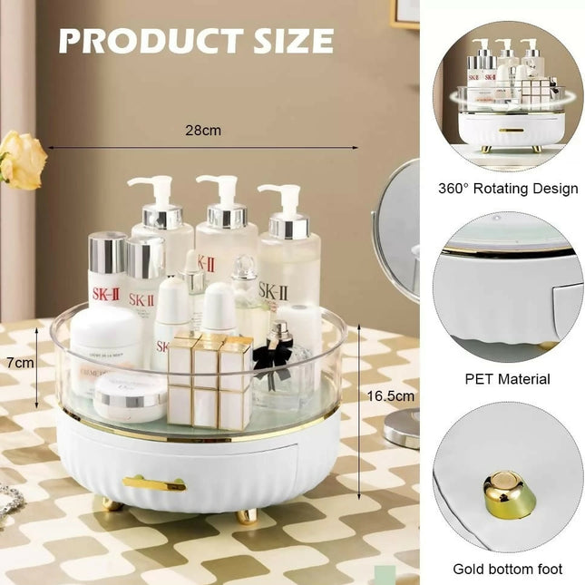 360° Rotating Cosmetic Organizer with Drawer
