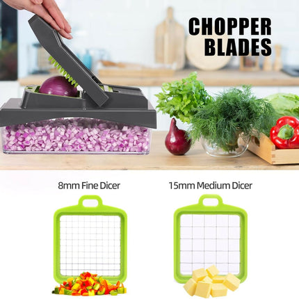 16-Piece Multifunction Vegetable Slicer & Chopper with Drain Basket